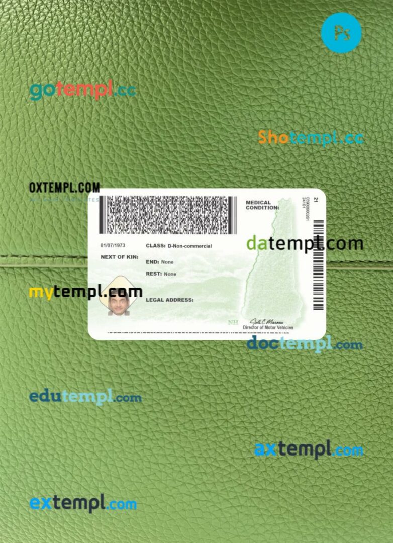 USA New Hampshire driving license PSD files, scan look and photographed image, 2 in 1, 2025-present - Image 2