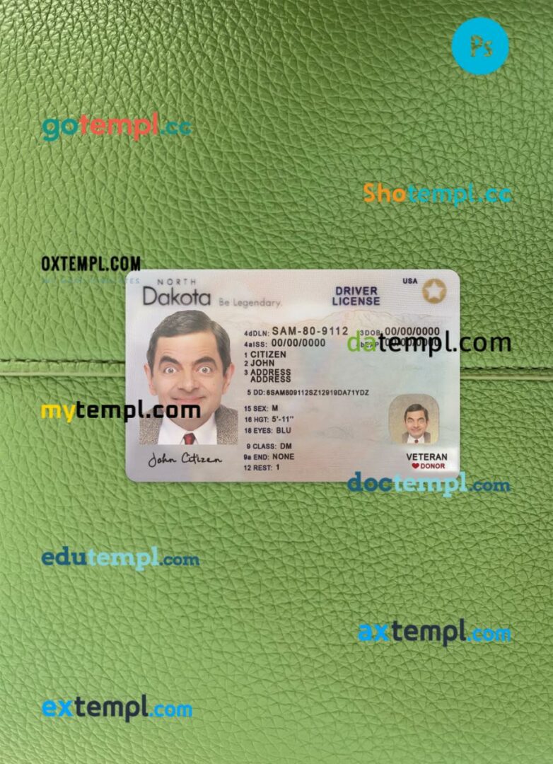 USA North Dakota driving license PSD files, scan look and photographed image, 2 in 1, 2023-present
