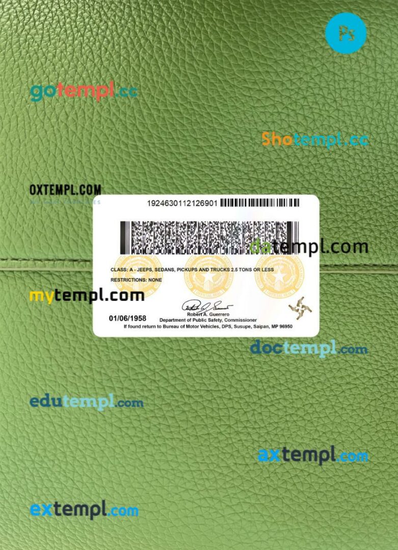 USA Northern Mariana Islands driving license PSD files, scan look and photographed image, 2 in 1, 2019-present - Image 2