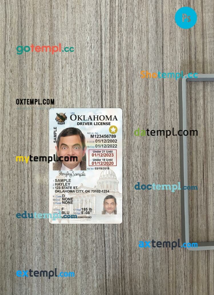 USA Oklahoma under 21 driving license PSD files, scan look and photographed image, 2 in 1, 2020-present