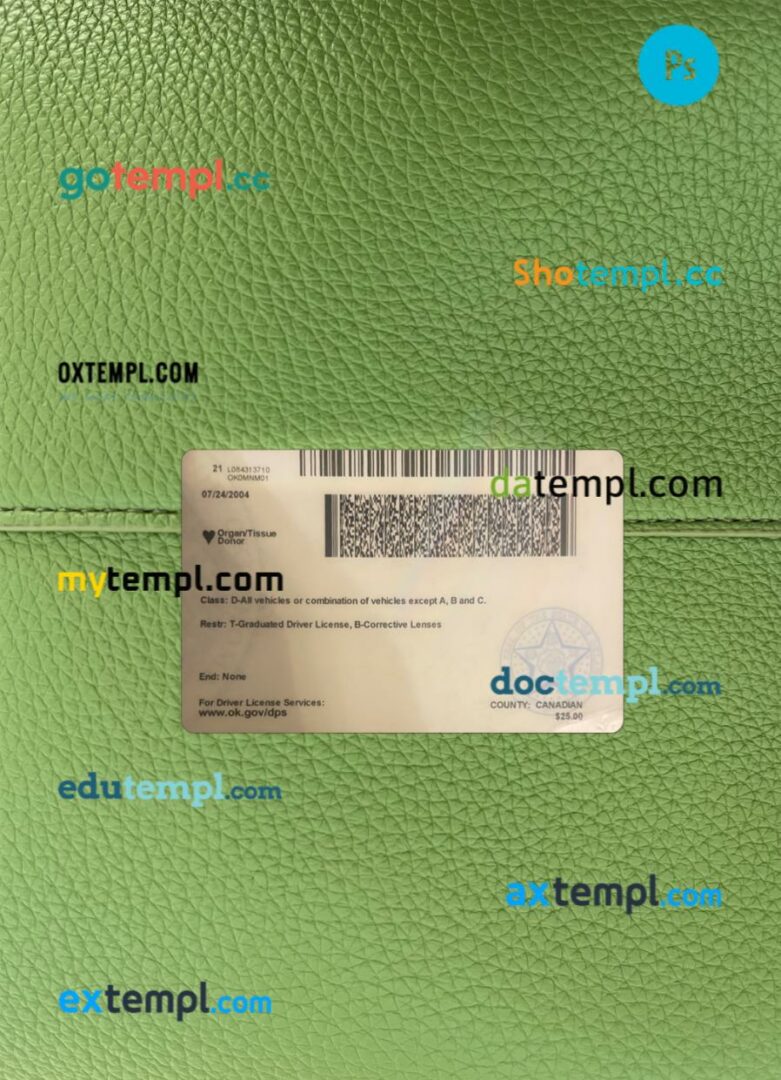 USA Oklahoma under 21 driving license PSD files, scan look and photographed image, 2 in 1 - Image 2