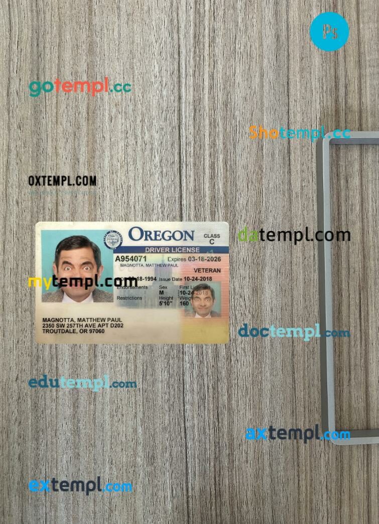 USA Oregon driving license PSD files, scan look and photographed image, 2 in 1, 2018-present