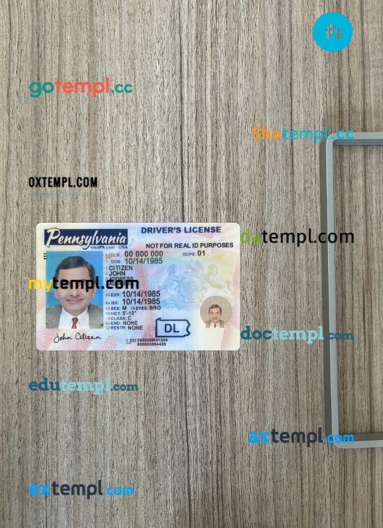 USA Pennsylvania driving license PSD files, scan look and photographed image, 2 in 1, 2024-present