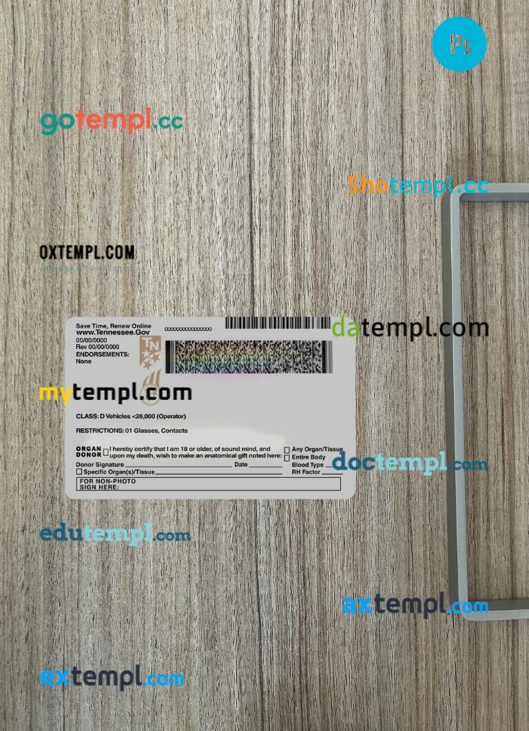 USA Tennessee driving license PSD files, scan look and photographed image, 2 in 1, 2024-present - Image 2