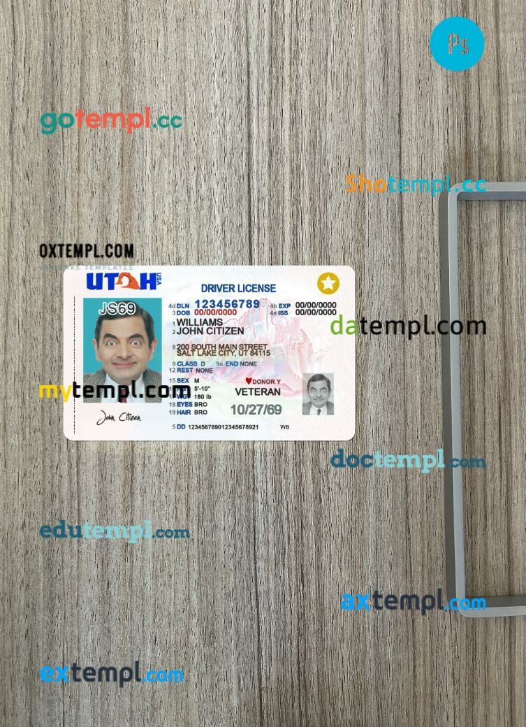 USA Utah driving license PSD files, scan look and photographed image, 2 in 1, 2021-present, version 2