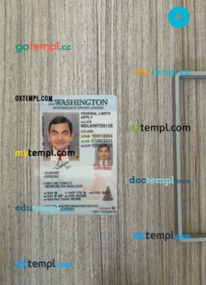 USA Washington under 21 intermediate driving license PSD files, scan look and photographed image, 2 in 1