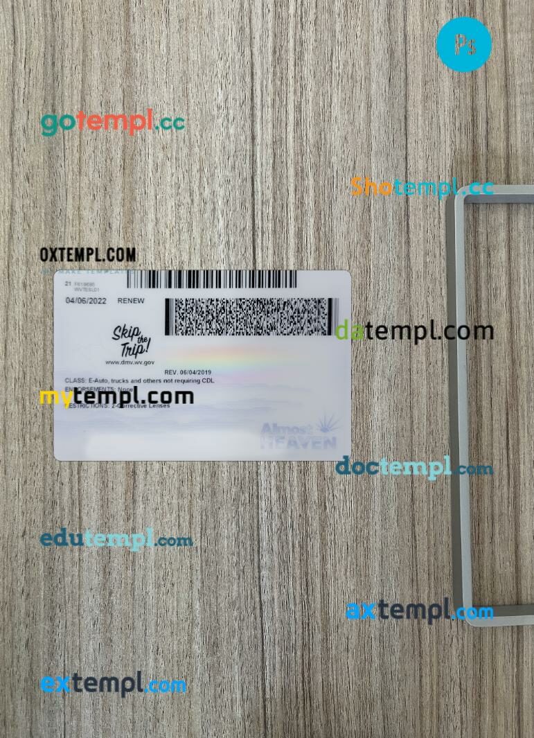 USA West Virginia driving license PSD files, scan look and photographed image, 2 in 1, 2022-present - Image 2
