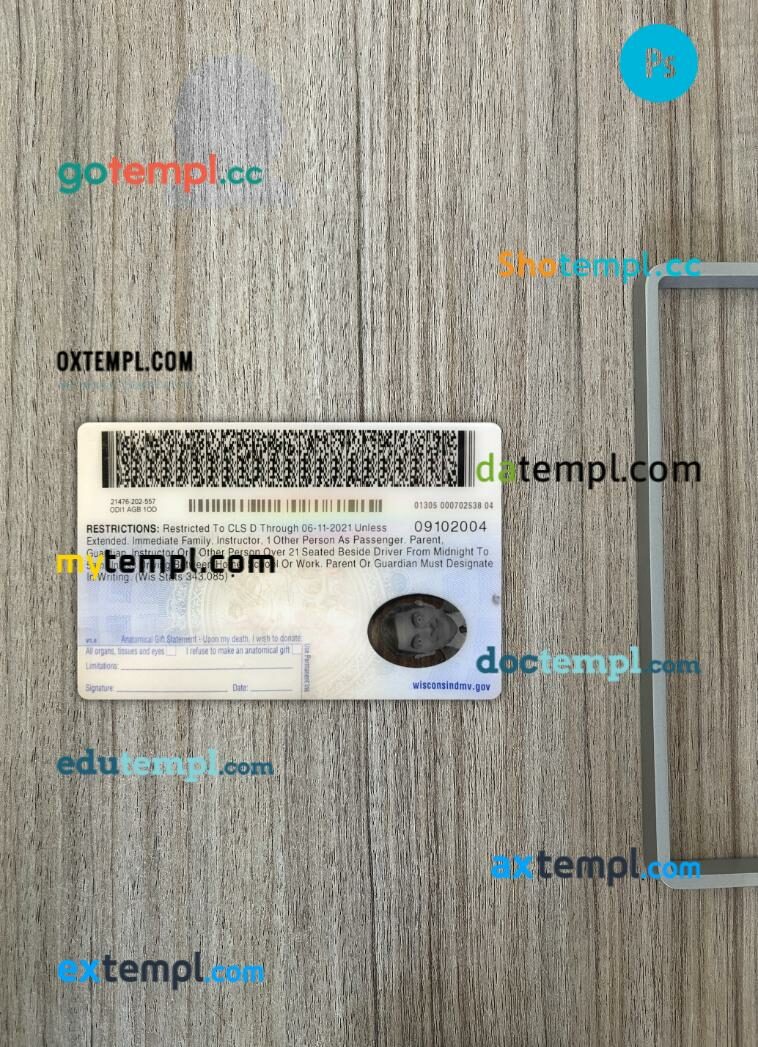 USA Wisconsin driving license PSD files, scan look and photographed image, 2 in 1, 2020-present - Image 2