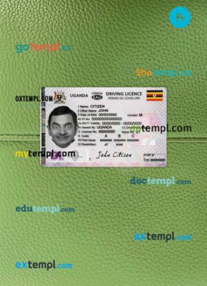 Uganda driving license PSD files, scan look and photographed image, 2 in 1, 2020-present
