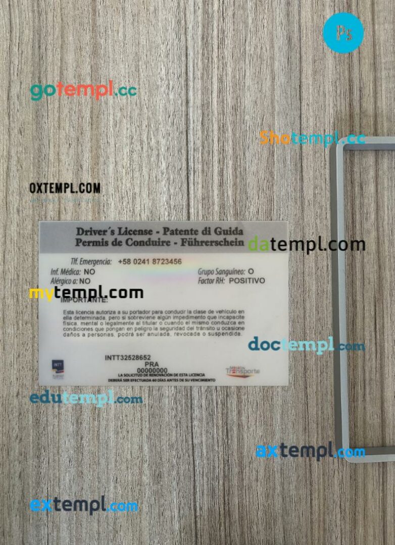 Venezuela driving license PSD files, scan look and photographed image, 2 in 1, 2022-present - Image 2