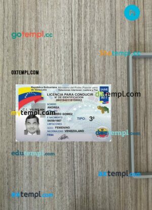Venezuela driving license PSD files, scan look and photographed image, 2 in 1, 2023-present