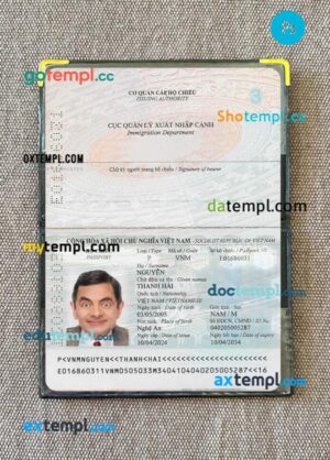 Vietnam passport editable PSD files with address page, scan and photo-realistic look, 2024-present