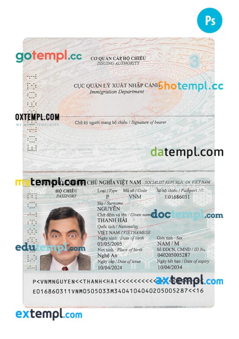 Vietnam passport PSD template, 2024-present