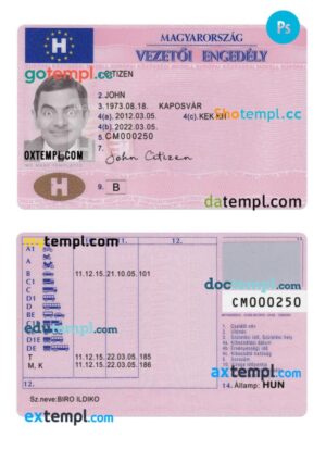 Hungary driving license PSD editable template, version 2