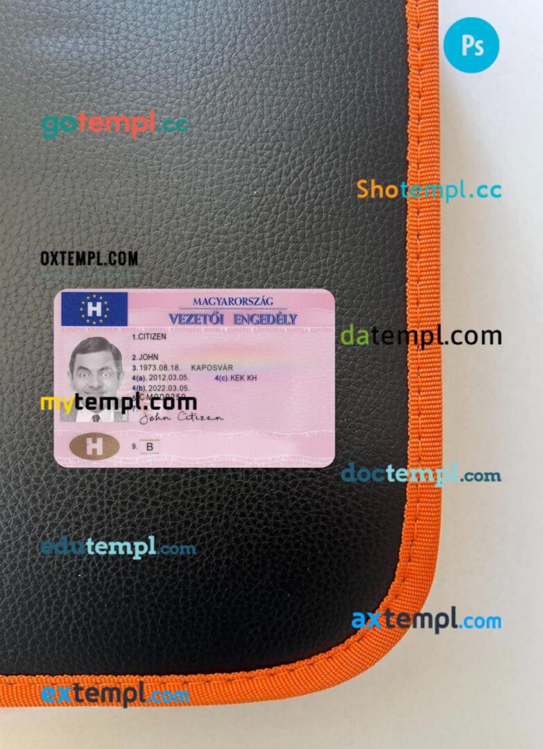 Hungary driving license PSD files, scan look and photographed image, 2 in 1, version 2