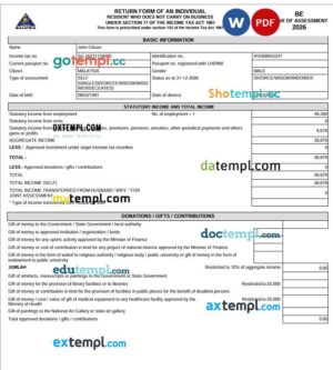Malaysia Income Tax Return Form template in Word and PDF formats