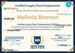 Supply Chain Institute Fundamentals diploma template in PSD format
