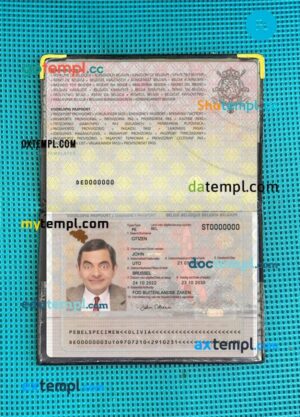 Belgium emergency passport PSD files with address page, scan and photo-realistic look photolook