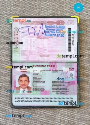 Burkina Faso passport PSD files with address page, scan and photo-realistic look, 2024-present