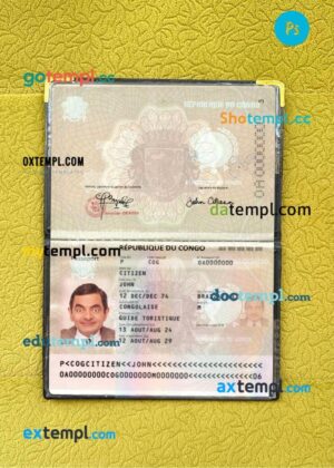 Congo passport PSD files with address page, scan and photo-realistic look, 2024-present