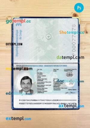 Congo passport editable PSD files with address page, scan and photo-realistic look, 2025-present