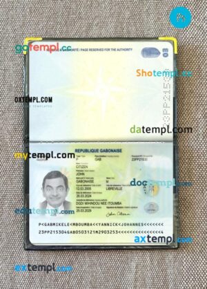 Gabonaise passport editable PSD files with address page, scan and photo-realistic look