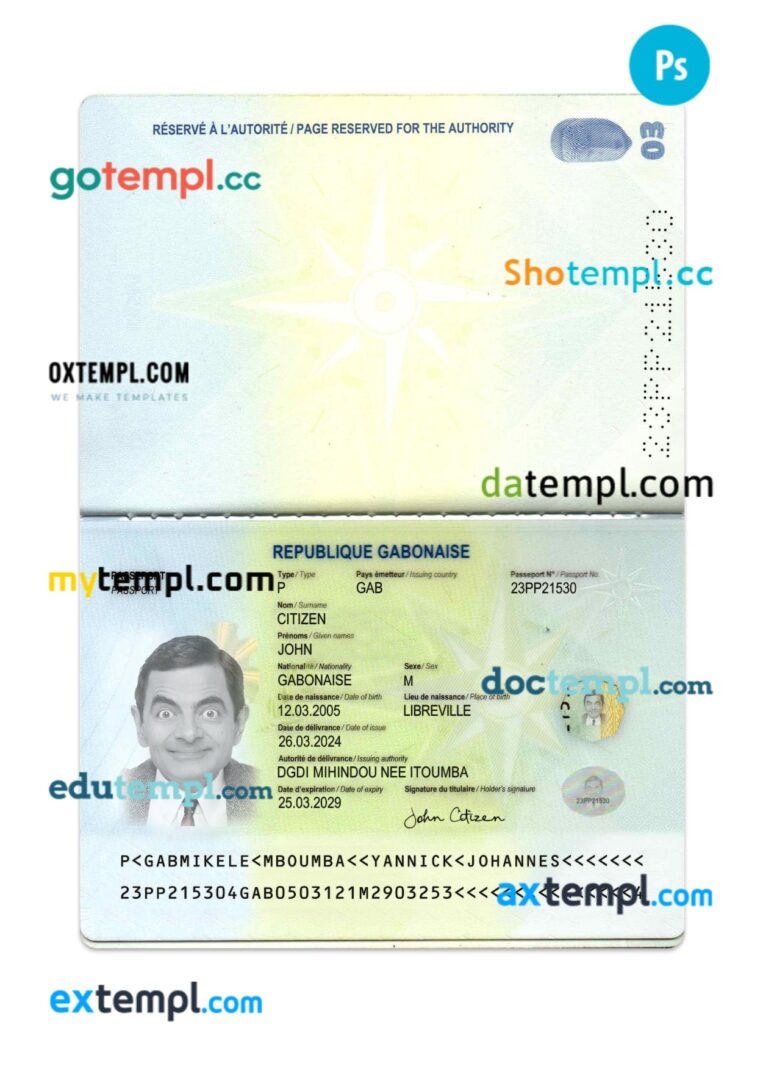 Gabonaise passport PSD template