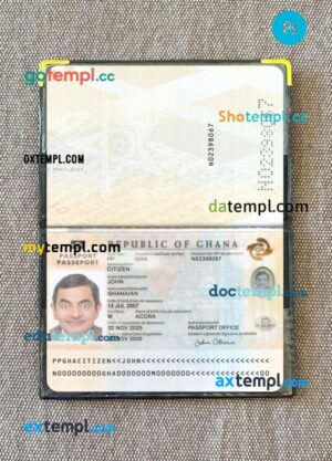 Ghana passport PSD files with address page, scan and photo-realistic look, 2025-present