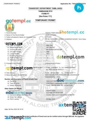 India Tamil Nadu interim driving permit - interim driving permit