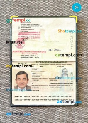 Madagascar passport PSD files with address page, scan and photo-realistic look, 2023-present
