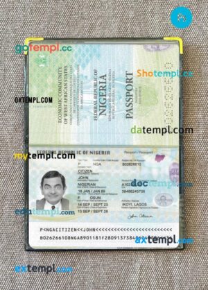 Nigeria passport PSD files with address page, scan and photo-realistic look, 2023-present
