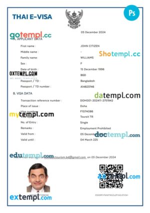 Thailand Destination visa (DTV) template in PSD format