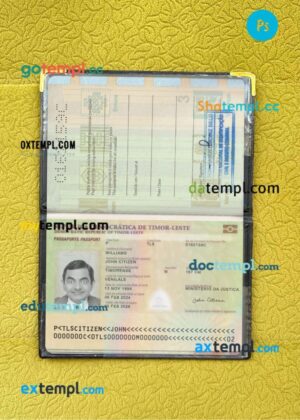 Timor-Leste passport PSD files with address page, scan and photo-realistic look, 2024-present