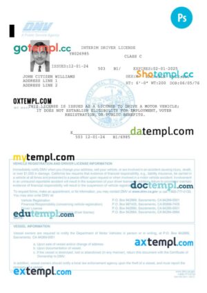USA California Department of Motor Vehicles (DMV) - interim driving permit