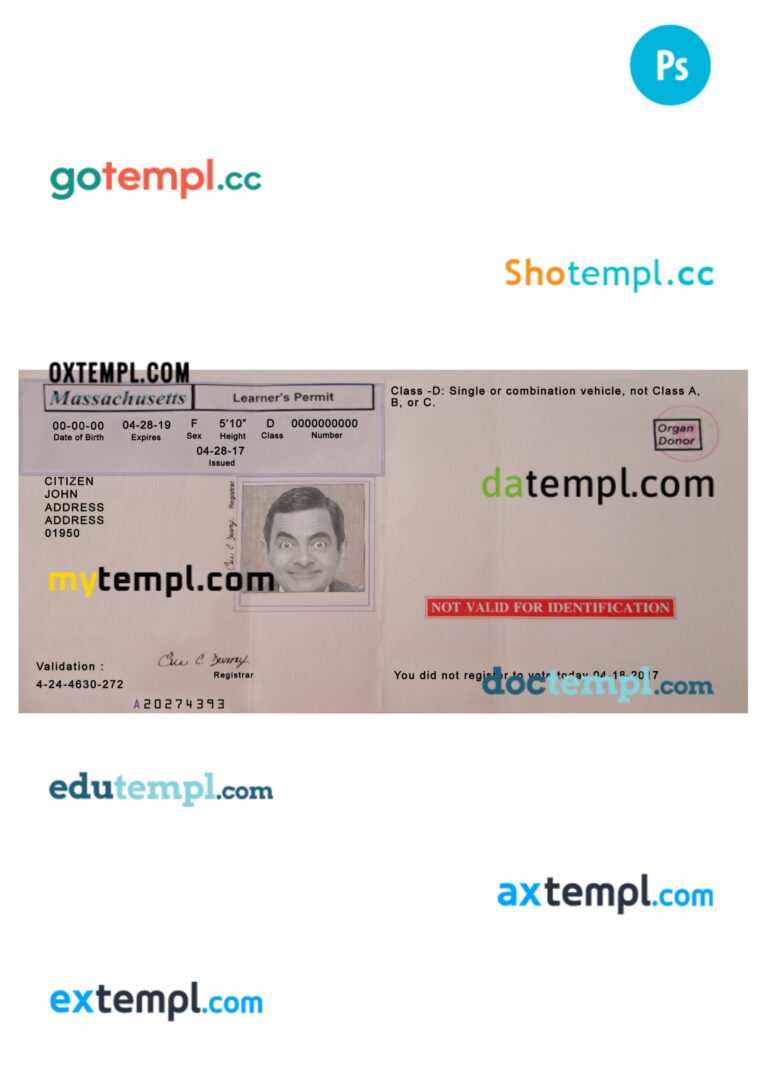 USA Massachusetts learner's permit - interim driving permit