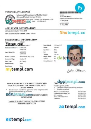 USA Minnesota temporary license - interim driving permit