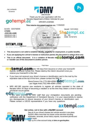 USA Nevada Department of Motor Vehicles (DMV) - interim driving permit