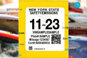 USA New York State vehicle safety and emissions inspection sticker template in PSD format