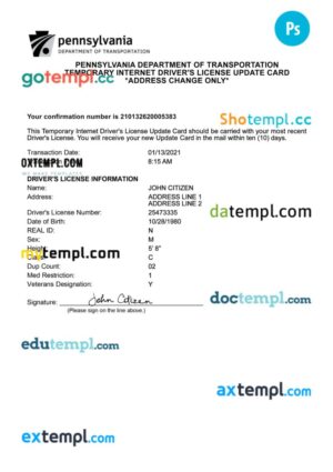 USA Pennsylvania Department of Transportation - interim driving permit