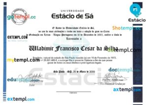 Brazil Estacio de sa universidade diploma template in PSD format