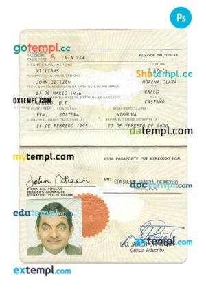 Mexico passport PSD template, 1995-present