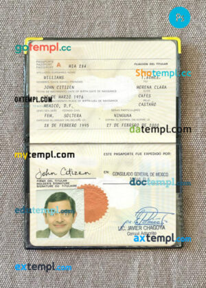 Mexico passport PSD files with address page, scan and photo-realistic look, 1995-present