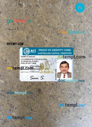 Australia Capital Territory proof of ID card PSD files, scan and photo taken image, 2 in 1