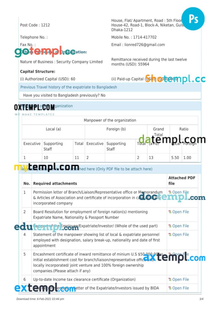 Bangladesh work permit template in PSD format, 4 pages - Image 3