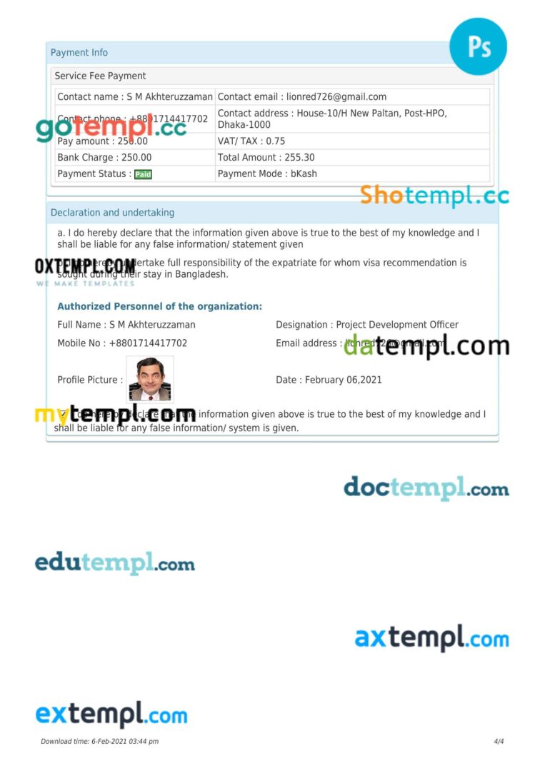 Bangladesh work permit template in PSD format, 4 pages - Image 2