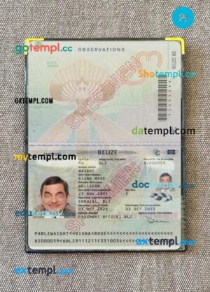 Belize passport PSD files with address page, scan and photo-realistic look, 2023-present