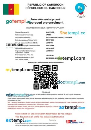 Cameroon work visa permit template in PSD format