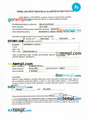 Czech work permit template in PSD format