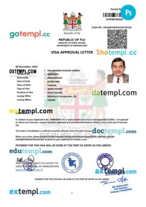 Fiji long term work permit template in PSD format, 3 pages