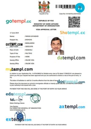 Fiji work visa permit template in PSD format